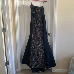 Jovani black and nude lace with beaded sweetheart gown